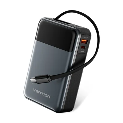 VENTION FHYB0 20000mAh Powerbank met ingebouwde Type C-kabel 65W snel opladen Digitale display Draagbare lader