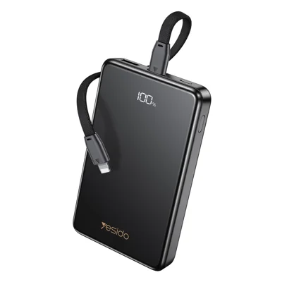 YESIDO YP75 10000mAh Digital Display Portable Charger 22.5W Fast Charging Power Bank Built In iP Cable