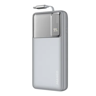 MAXCO MP42 65W szybkie ładowanie 20000 mAh przenośny power bank z 70 cm wysuwającym się kablem typu C - szary