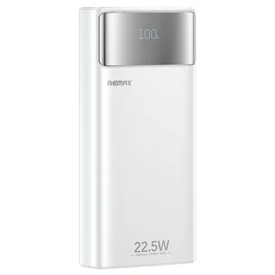 REMAX FC-12 Portable 20000mAh Power Bank Built In Type C  /  USB  /  iP Cables with LED Flashlight - White