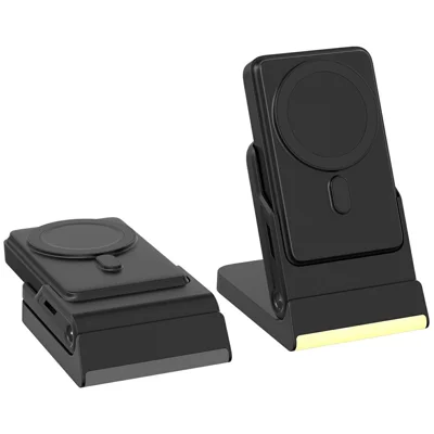 JJT-C43 15W Magnetic Wireless Charger 10000mAh Power Bank Phone Watch Earphone Charging Stand - Black