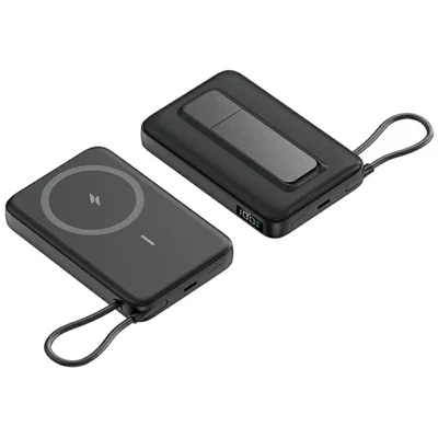 JJT-C49 CH-C902 10000mAh Power Bank 15W Magnetic Wireless Charger Built In Type C Cable and Stand - Black