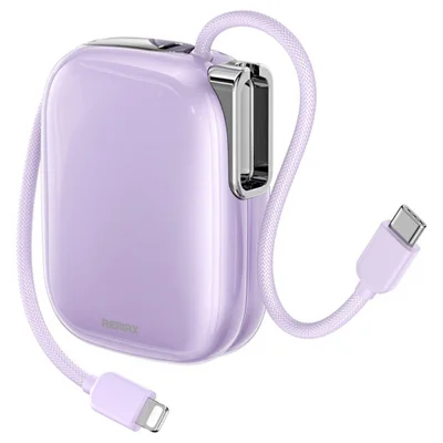 REMAX FP-38 10000mAh Power Bank QC 22.5W Carregamento Rápido Carregador Portátil com Cabo Integrado - Roxo