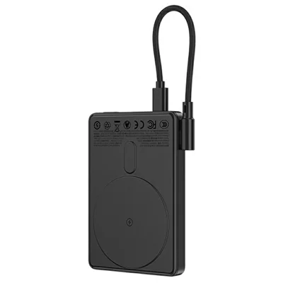 RECCI RPB-W37 2 in 1 5000mAh Power Bank 15W Magnetic Wireless Charger with Built-in Cable and Kickstand - Black