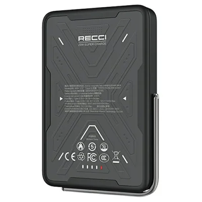 RECCI RPB-W32 10000mAh Portable Charger with Kickstand 15W Magnetic Wireless Charging Power Bank - Black
