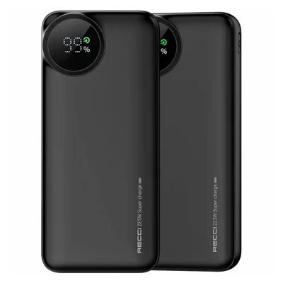 RECCI RPB-P48 Power Bank 20000mAh 22.5W Carregador Portátil de Telefone Múltiplas Portas Bateria - Preto