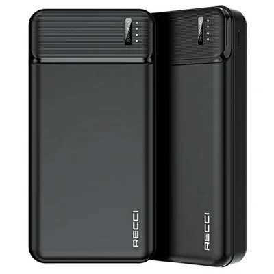 RECCI RPB-N17C Bateria Externa 20000mAh Carregador Portátil com Saída Dupla USB - Preto
