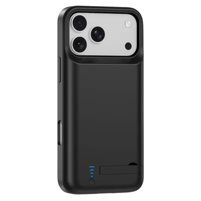 T93 For iPhone 17 Pro Max Charger Back Cover 6000mAh Phone Battery Case with Kickstand - Black