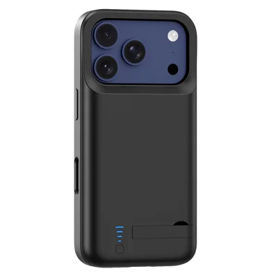 T92 Draagbare Batterijhouder voor iPhone 17 Pro 5000mAh Powerbank Beschermhoes met Standaard - Zwart