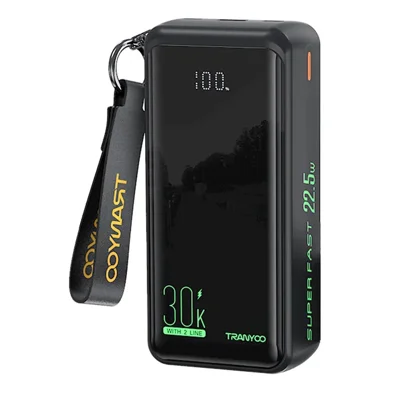 TRANYOO T-K18 30000mAh Chargeur Portable Charge Rapide Banque d'Alimentation avec Câbles Intégrés Type-C + iP