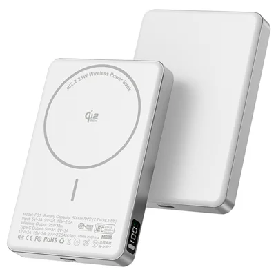 YF-P31 10000mAh Magnetic Power Bank with Digital Display 25W Wireless Charging + PD 45W Fast Charger Battery Pack - White
