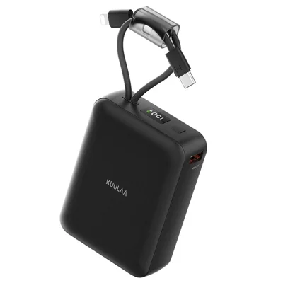 KUULAA KL-YD109 20000mAh 22,5W snabbladdningspowerbank med digital display, inbyggd Type-C/iP-kabel – Svart