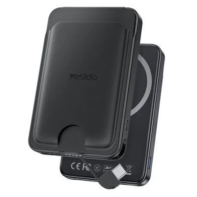 YESIDO YP93 5000mAh Power Bank with Card Holder GPS Tracking Phone Stand 15W Wireless Charging Portable Charger