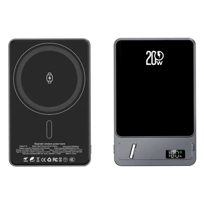 C65 10000mAh Magnetic Wireless Power Bank Ultra Thin Aluminum Alloy External Battery with Hidden Kickstand - Grey