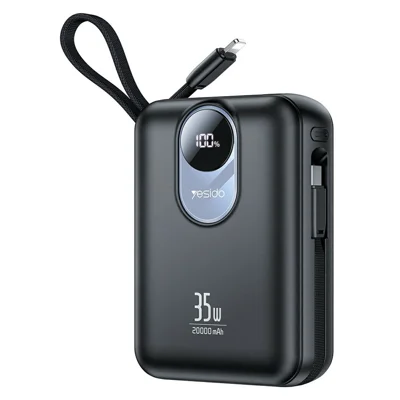 YESIDO YP94 20000mAh Digital Display Portable Charger 35W Fast Charging Power Bank Built-in Type-C + iP Cables