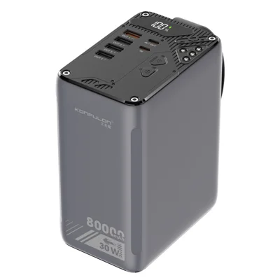 KONFULON A47Q 60000mAh Power Bank 5 Output Ports 30W Fast Charging Station with LED Flashlight - Grey
