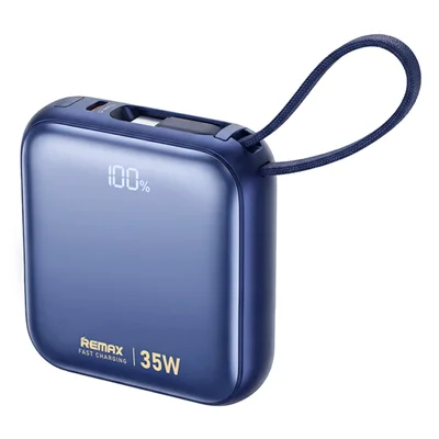 REMAX AS-181-35 Power Bank 10000mAh PD 35W snabbuppladdning med integrerade Type-C och IP-kablar - Blå