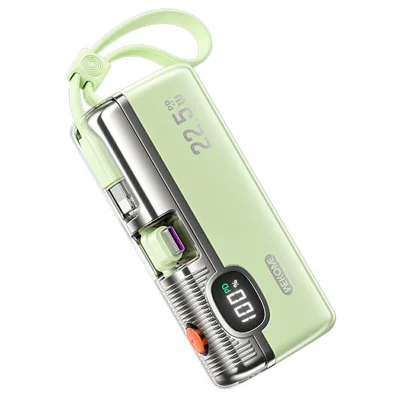 WEKOME G12X 5000mAh Powerbank 22,5W snabbladdning Inbyggd kabel LED-display Bärbar laddare - Grön