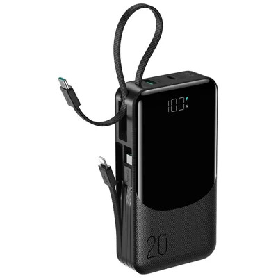 JOYROOM JR-PC2 20000mAh 22,5W snellader powerbank met ingebouwde 3 kabels digitale display draagbare lader - Zwart