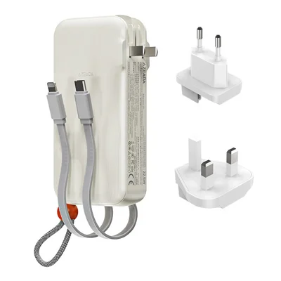 AZEADA AZ-P22 10000mAh Oplaadbare Bank met Ingебouwde Kabels 22,5W Snelladen Muuradapter met EU+UK-Stekkeradapter - Beige