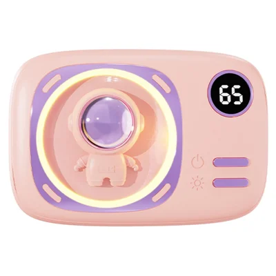 USB 2-in-1 3D Astronaut Design Hand Warmer Power Bank 1200mAh 3-Gear Temperature Digital Display LED Light Hand Heater - Pink