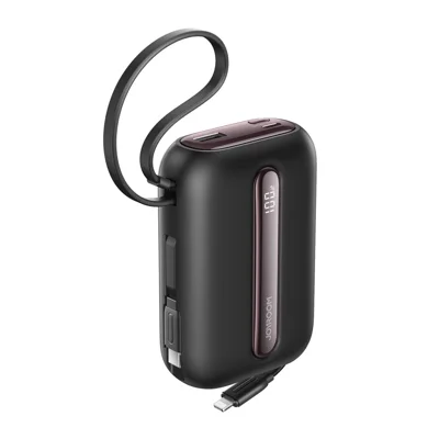 JOYROOM JR-L012 Ultra 20000mAh Powerbank 45W Snelladen Draagbare Oplader met ingebouwde Type-C + iP-kabels - Zwart