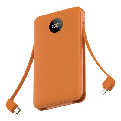 C1029 Power Bank 10000mAh 22.5W Быстрая зарядка со встроенными кабелями Светодиодный дисплей Портативное зарядное устройство - Оранжевый