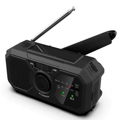 Radio multifonction météo SY-366 AM/FM, radio solaire et manivelle, banque d'alimentation d'urgence 1200 mAh, alerte SOS, radio portable avec lampe de poche (version UE)