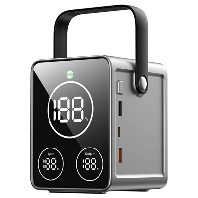 WIWU PS300 50000mAh bärbar laddare PD 100W snabbladdning 15W trådlös laddare med LED-ljus för utomhus camping – Silver
