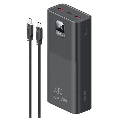 USAMS USAMS-AT Yattu Series Schnellladesatz 30000mAh Powerbank PD 65W Tragbares Ladegerät Externe Batterie mit PD 100W Typ-C auf Typ-C Kabel
