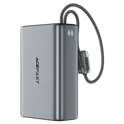 ACEFAST M49 T205ALF 20000mAh 22.5W Power Bank Built-in USB-C + iP Cables OLED Display Portable Charger - Metal Gray