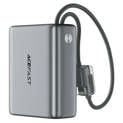 ACEFAST M48 T203ALF 10000mAh 22,5 W Powerbank mit integrierten Type-C- und iP-Kabeln, OLED-Display, tragbares Ladegerät – Metallgrau