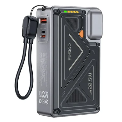 YESIDO MH103 20000mAh Oplaadbare Bank AC-wandlader 22,5W Snel opladen 15W Draadloos opladen Ingebouwde kabel - UK-stekker