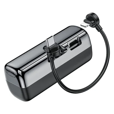 YESIDO YP102 5000 mAh 22,5 W Mini Power Bank w kształcie kapsułki z szybkim ładowaniem, z wbudowanym kablem typu C + iP – Czarny