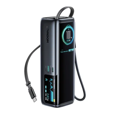 JOYROOM PODIX PR70 25000mAh 140W Fast Charging Power Bank Dual TFT Displays Built-in USB-C Cables - Space Grey