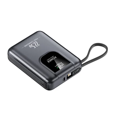 YM-1376 20000 мА·ч 22,5 Вт Пауэрбанк с металлическим покрытием, с двумя кабелями, цифровой дисплей для путешествий — Тусклый
