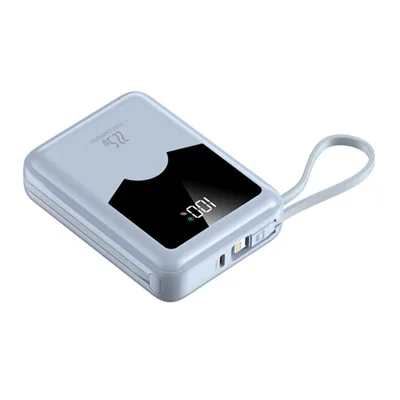 YM-1422 20000mAh 22.5W Digital Display Power Bank with Built-in Type-C and iP Cables - Blue