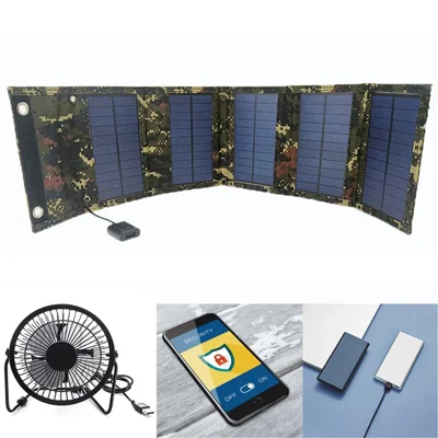 15W Portable Outdoor Solar Charger 5 Folding Solar Panels USB Phone Charging Power Bank - Camouflage