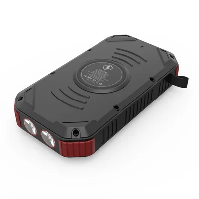 ES983S Solar Power Bank 30000mAh Portable Charger 18W Fast Charging Wireless Charger with Flashlight - Red / Black