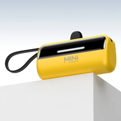 CYKE X3 5000mAh Capsule Shape Power Bank 8Pin Plug Phone External Battery with Built-in Type-C / USB Cable - Yellow