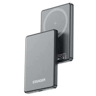 ESSAGER Magnetic Power Bank 5000mAh Ultra Slim Wireless Charging Battery Pack - Dark Grey