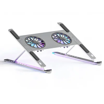 Suporte Portátil Dobrável para Laptops P11F Feito de Liga de Alumínio, Ajustável, com 2 Ventiladores de Refrigeração para Tablets, Notebooks