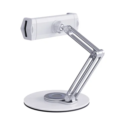 BONERUY L07 til telefon tablet skrivebordsstativ 360 graders rotation foldable aluminiumslegering dovneholder - Hvid