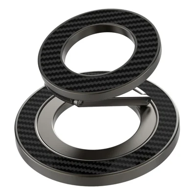 Foldable Metal Kickstand Carbon Fiber Texture Double-Sided Magnetic Holder - Black