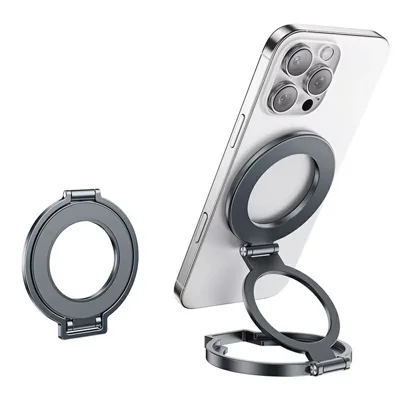 T15 2 i 1 magnetisk telefonholder med ringeholder, foldbar aluminiumsstativ til iPhone / iPad