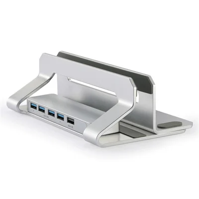 Supporto verticale per laptop D051-3 con hub USB, risparmio di spazio, supporto per notebook, staffa da scrivania con 4 porte USB