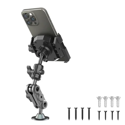 Adjustable Phone Stand Aluminum Base Arm Wall Mount Phone Holder for 5.4-7.2 Inch Smartphones Car Boat Motorcycle