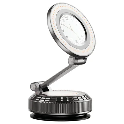 K10 Foldable Magnetic Phone Stand with Clock Adhesive Base 360 Degree Rotating Dashboard Cellphone Holder