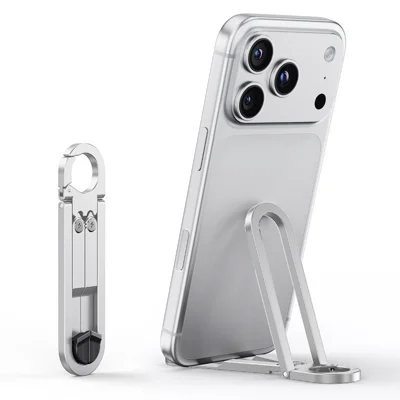 Keychain Phone Stand Foldable Aluminum Alloy Portable Desktop Holder for Travel Outdoor - Silver