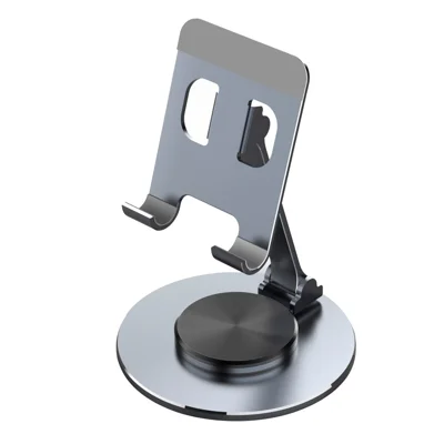 Soporte para tableta de aleación de aluminio con rotación de 360 grados, soporte plegable para teléfono móvil, soporte ajustable para tableta de escritorio - Gris